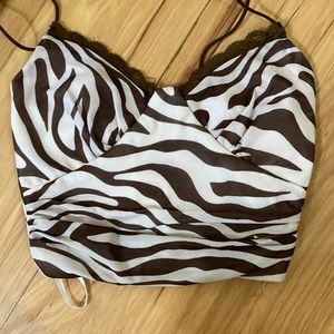 Princess Polly, brown zebra printed crop top.
